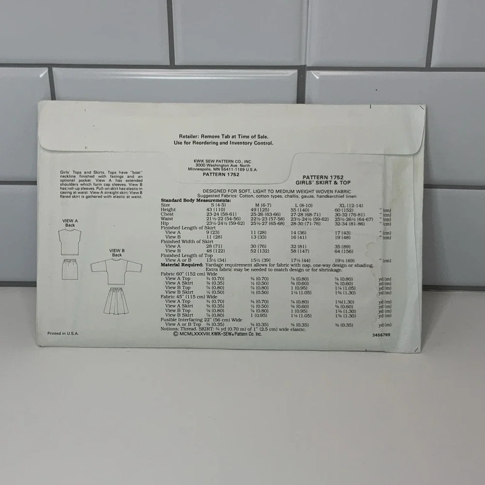 KWIK SEW Sewing Pattern 1752‎ Girls' Tops & Skirt Sz S M L Xl Uncut Vintage